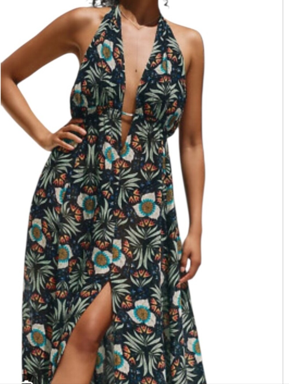 Brenda Quinn Exclusively for Anthropologie Sleeveless deep V floral maxi Dress